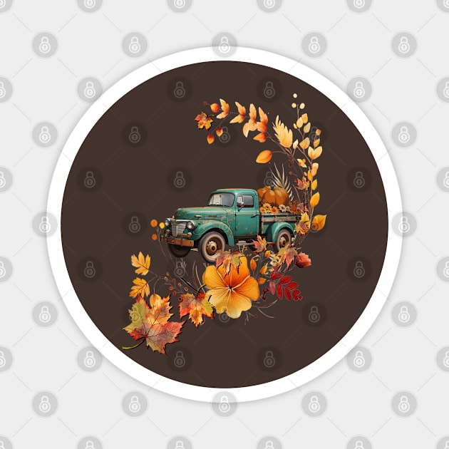 Fall Pumpkins & Sunflower Truck Autumn Season Magnet by tamdevo1